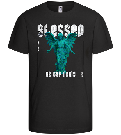 Blessed By An Angel Design - Comfort kids fitted t-shirt_DEEP BLACK_front