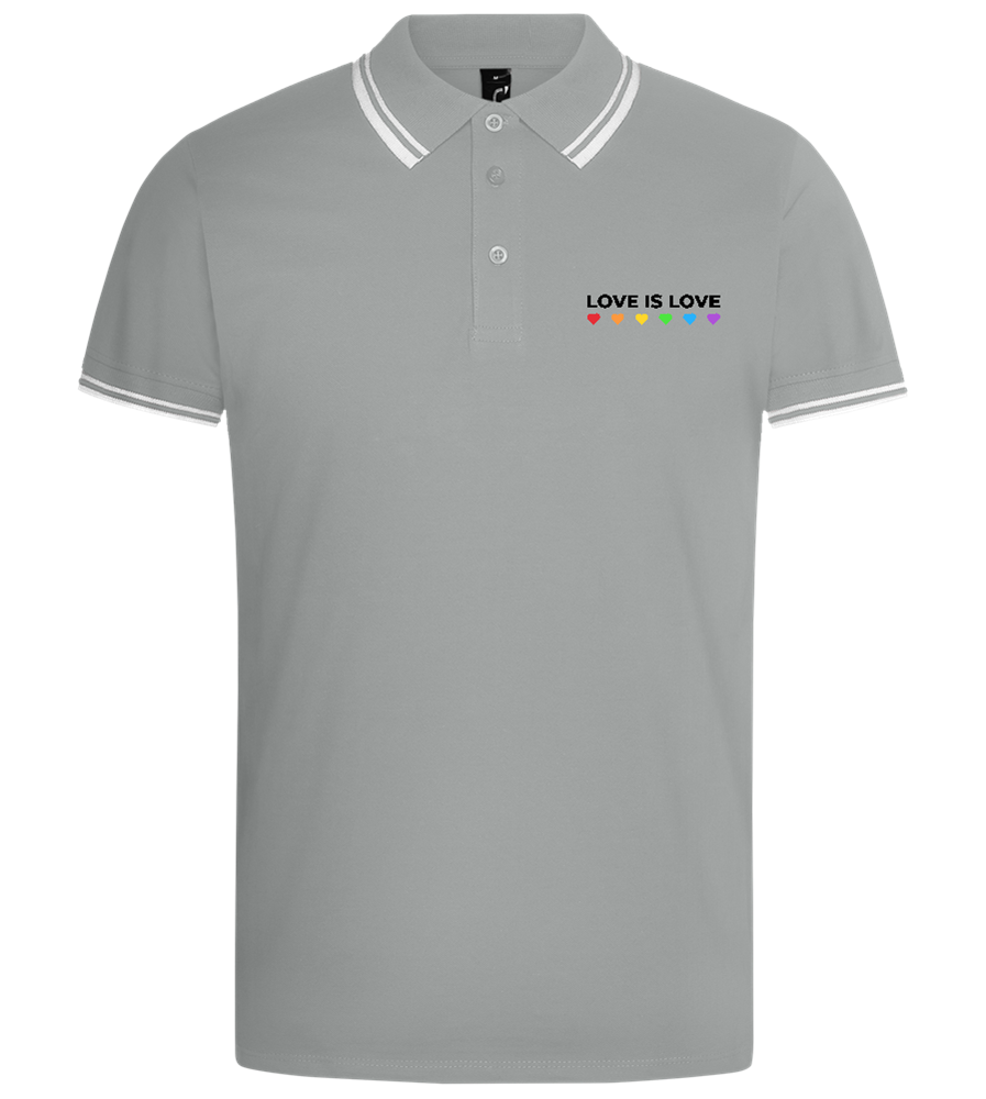 Love is Love Hearts Design - Comfort men's contrast polo shirt_CHINA GREY/ORAN_front