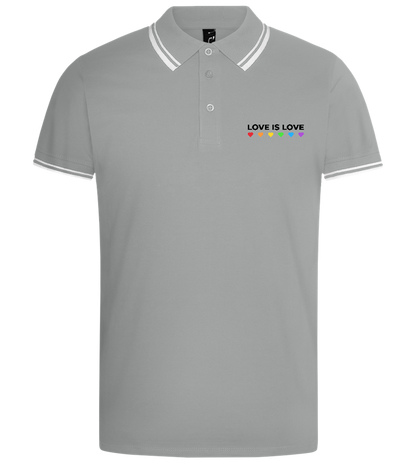 Love is Love Hearts Design - Comfort men's contrast polo shirt_CHINA GREY/ORAN_front