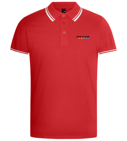 Love is Love Hearts Design - Comfort men's contrast polo shirt_RED WHITE_front