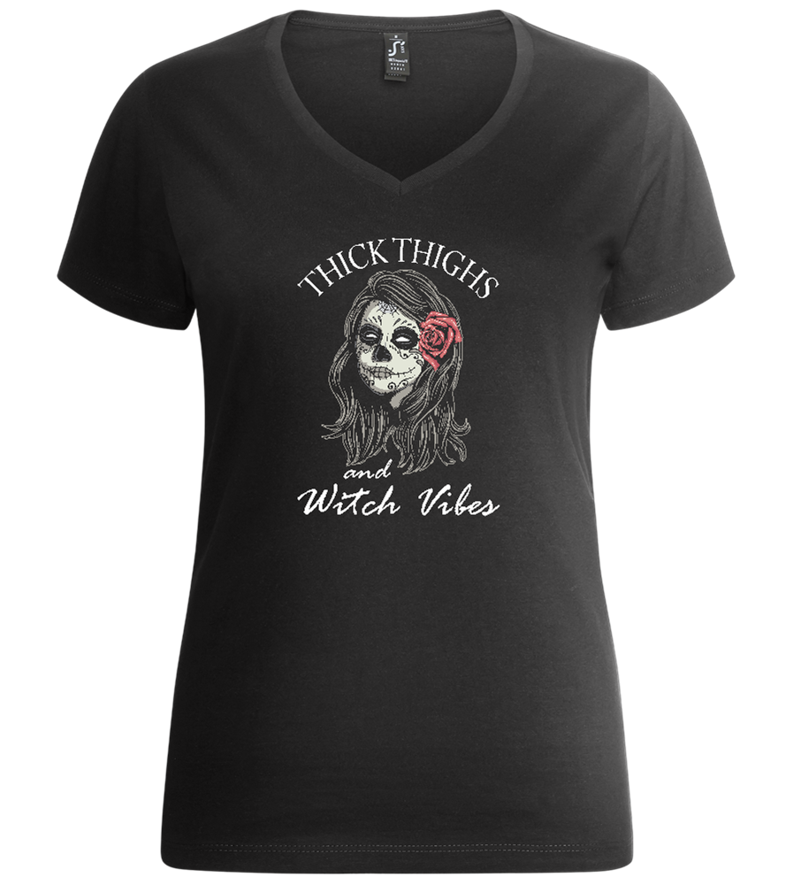 Thick Thighs Design - Premium women's v-neck t-shirt_DEEP BLACK_front