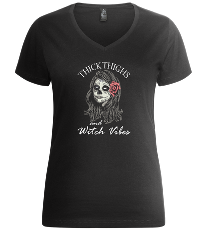 Thick Thighs Design - Premium women's v-neck t-shirt_DEEP BLACK_front