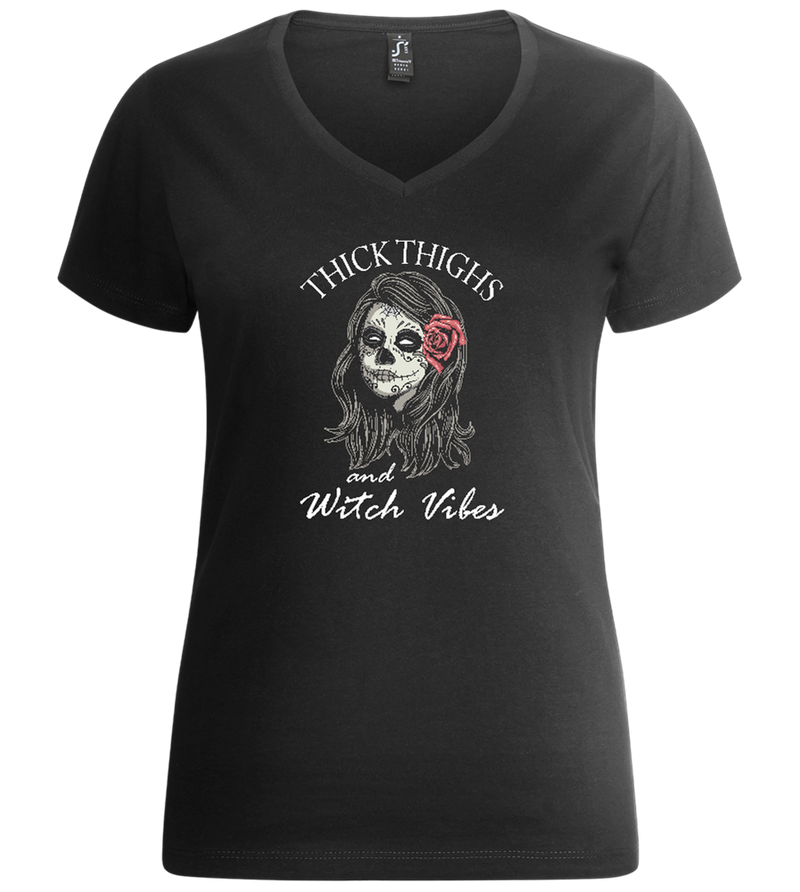 Thick Thighs Design - Premium women's v-neck t-shirt_DEEP BLACK_front