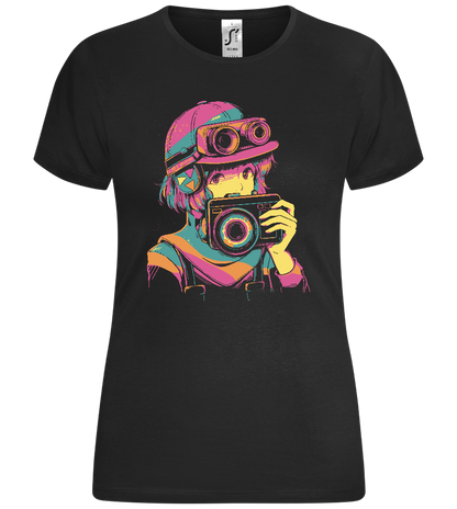 Colorful Girl with Camera Design - Comfort women's t-shirt_DEEP BLACK_front