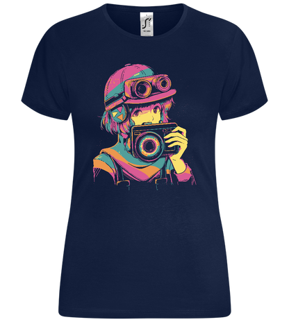Colorful Girl with Camera Design - Comfort women's t-shirt_MARINE_front