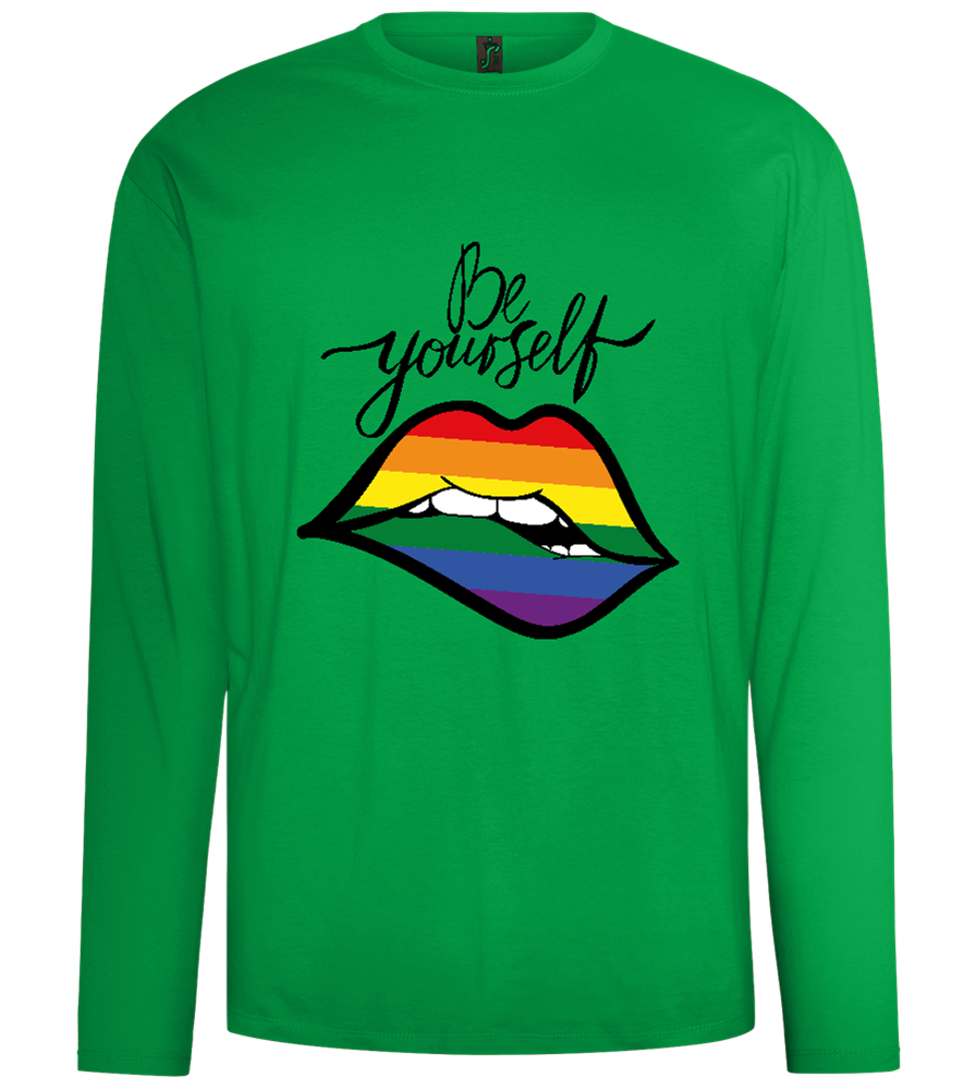 Be Yourself Rainbow Lips Design - Comfort men's long sleeve t-shirt_MEADOW GREEN_front