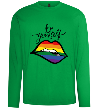 Be Yourself Rainbow Lips Design - Comfort men's long sleeve t-shirt_MEADOW GREEN_front