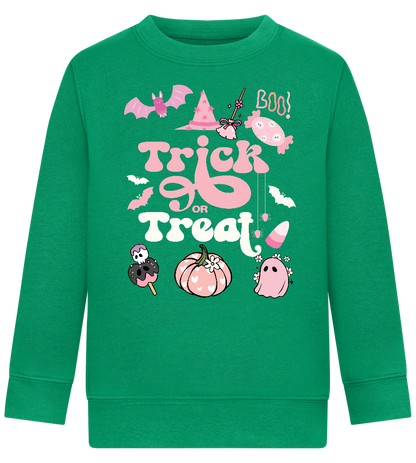 Pink Trick or Treat Design - Comfort Kids Sweater_MEADOW GREEN_front