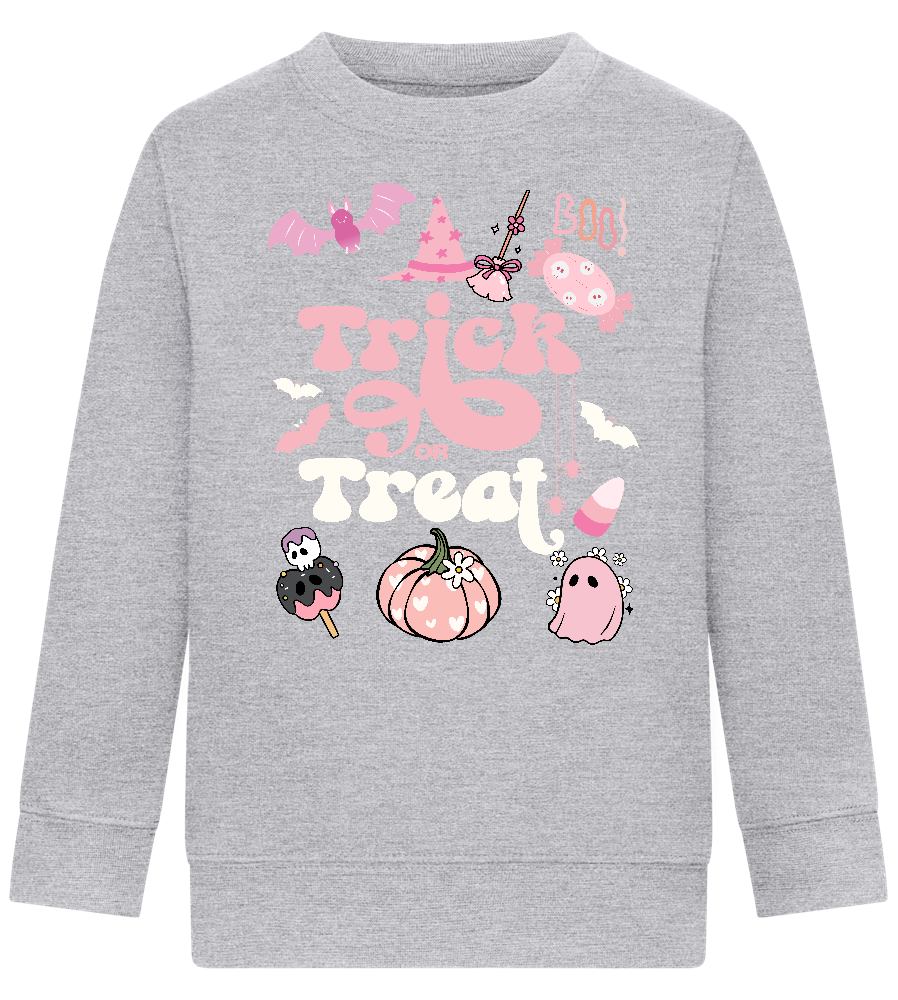 Pink Trick or Treat Design - Comfort Kids Sweater_ORION GREY II_front