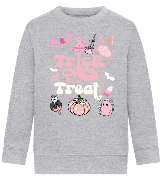 Pink Trick or Treat Design - Comfort Kids Sweater_ORION GREY II_front