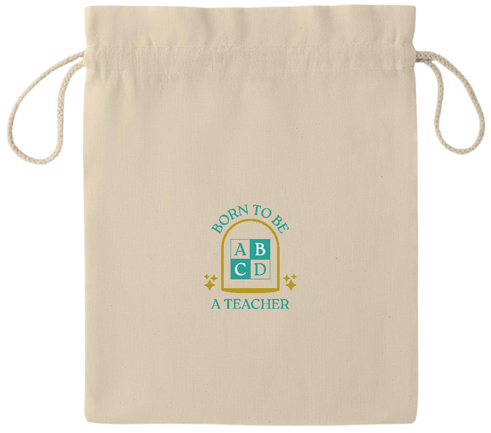 Born to be a Teacher Design - Essential medium drawcord gift bag_BEIGE_front