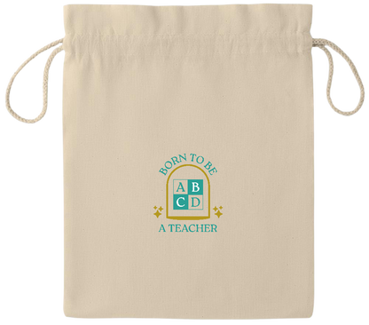 Born to be a Teacher Design - Essential medium drawcord gift bag_BEIGE_front