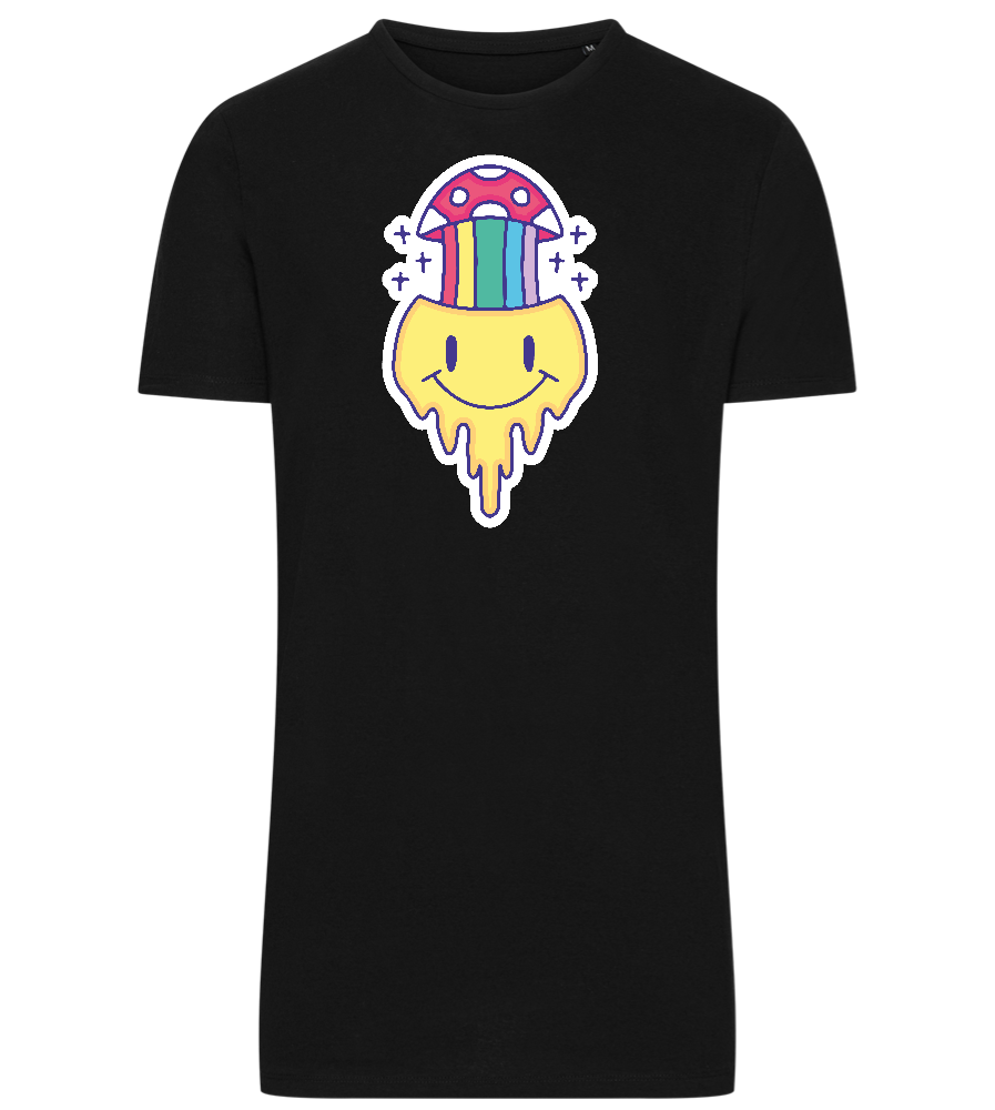 Rainbow Mushroom Smiley Design - Comfort men's long t-shirt_DEEP BLACK_front