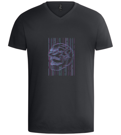 Neon Lines Skull Design - Basic men's v-neck t-shirt_DARK GRAY_front