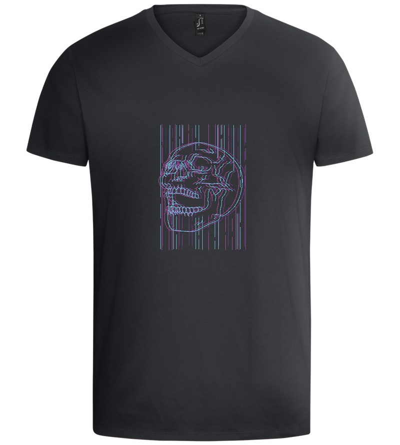 Neon Lines Skull Design - Basic men's v-neck t-shirt_DARK GRAY_front