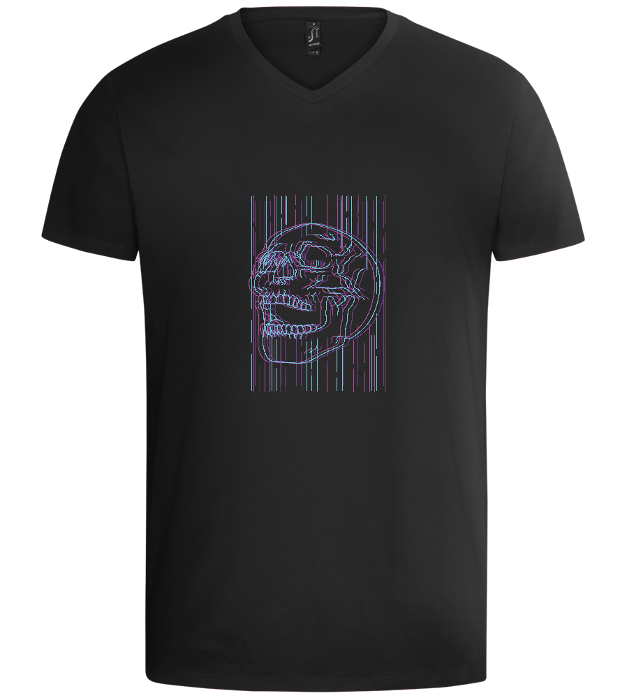 Neon Lines Skull Design - Basic men's v-neck t-shirt_DEEP BLACK_front