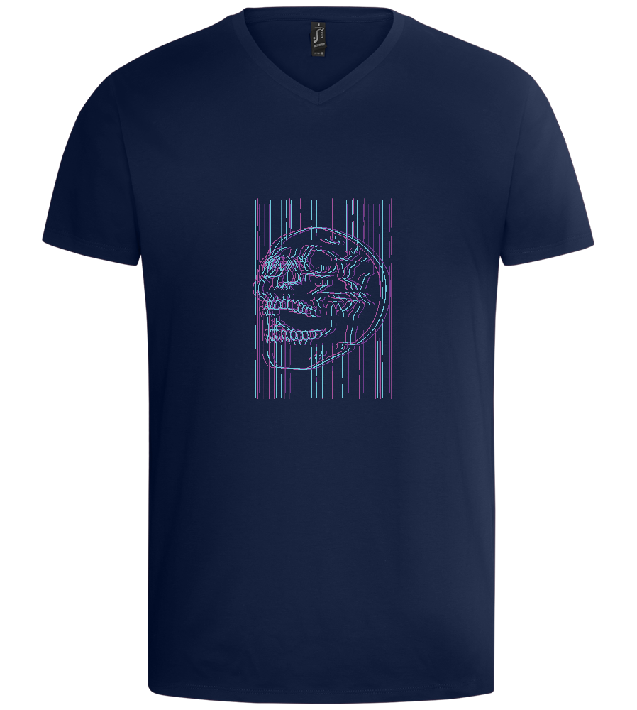 Neon Lines Skull Design - Basic men's v-neck t-shirt_MARINE_front