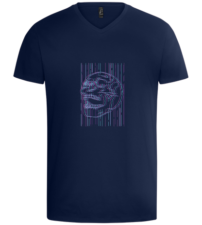 Neon Lines Skull Design - Basic men's v-neck t-shirt_MARINE_front