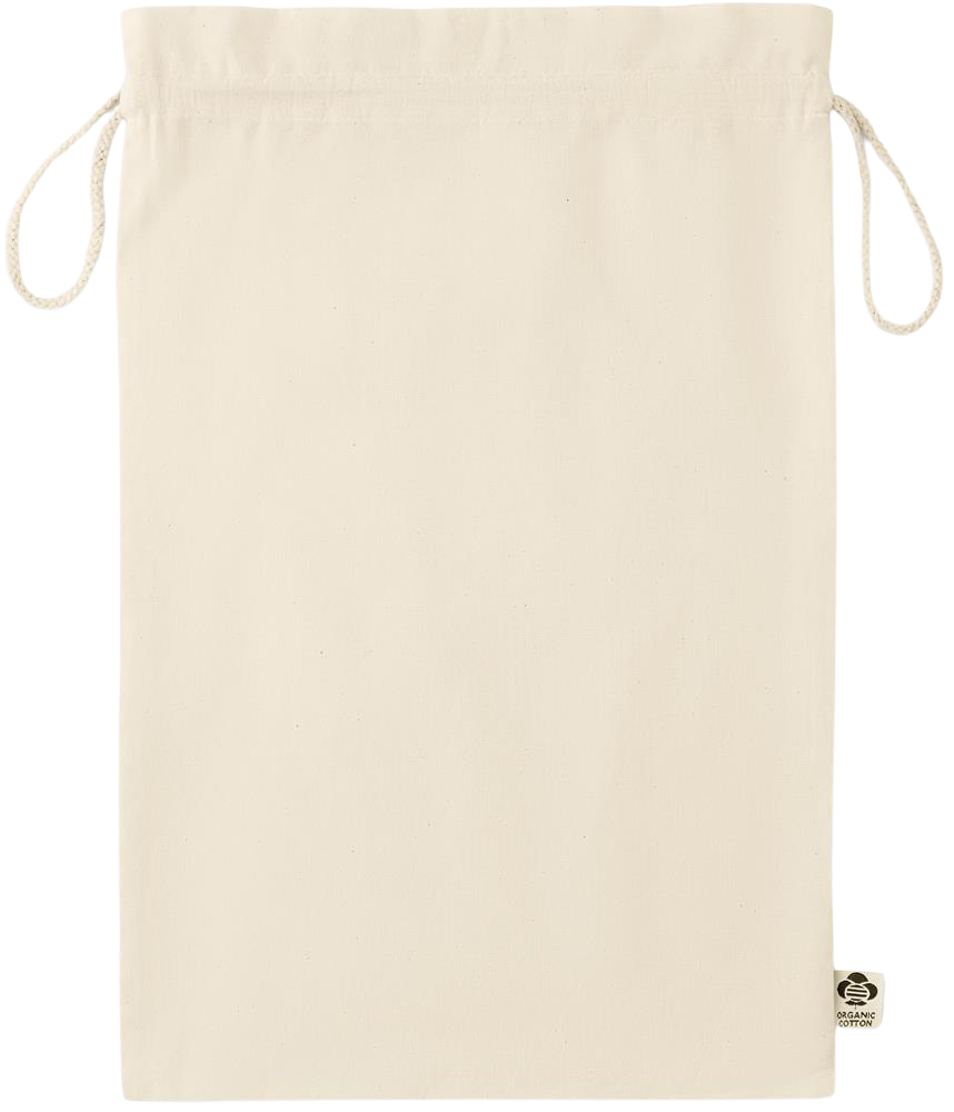Essential large organic drawcord gift bag_BEIGE_front