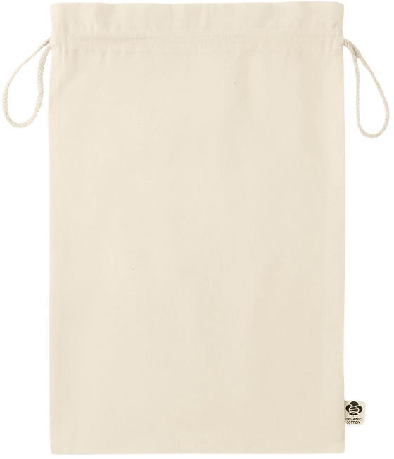 Premium large organic drawcord gift bag_BEIGE_front