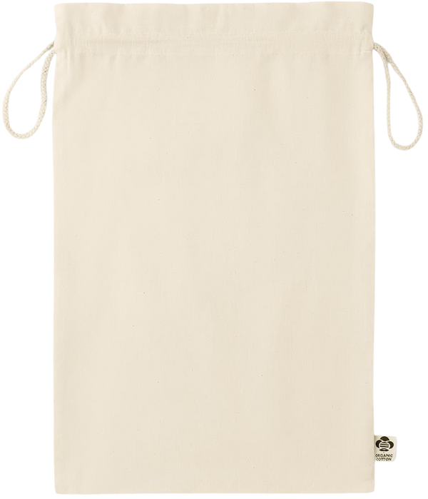 Premium large organic drawcord gift bag_BEIGE_front