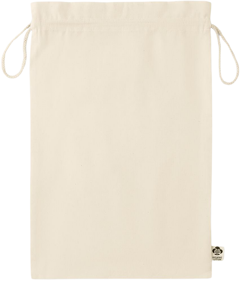 Essential large organic drawcord gift bag_BEIGE_front