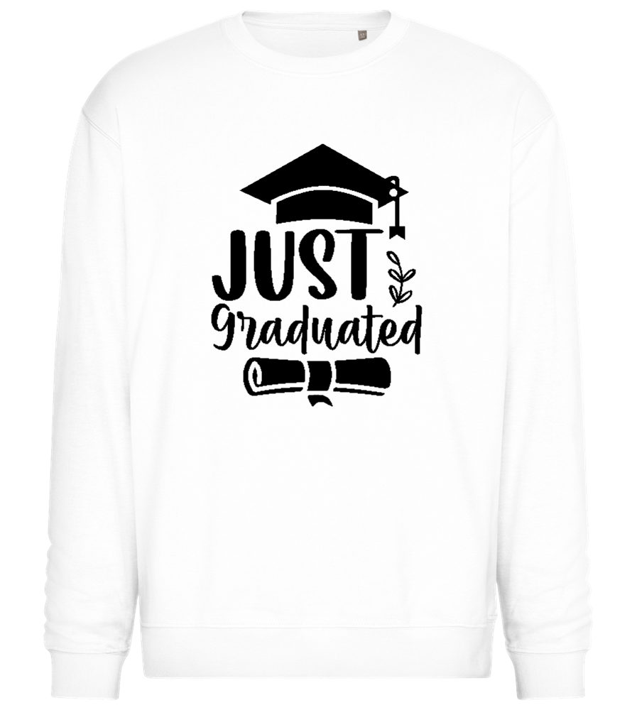 Just Graduated Hat Design - Comfort Essential Unisex Sweater_WHITE_front