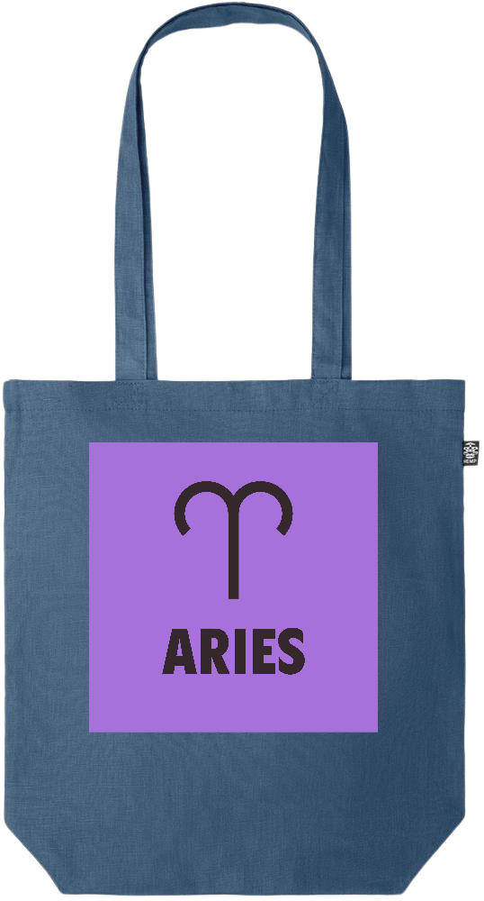 Zodiac Aries Design - Premium colored organic hemp tote bag_BLUE_front