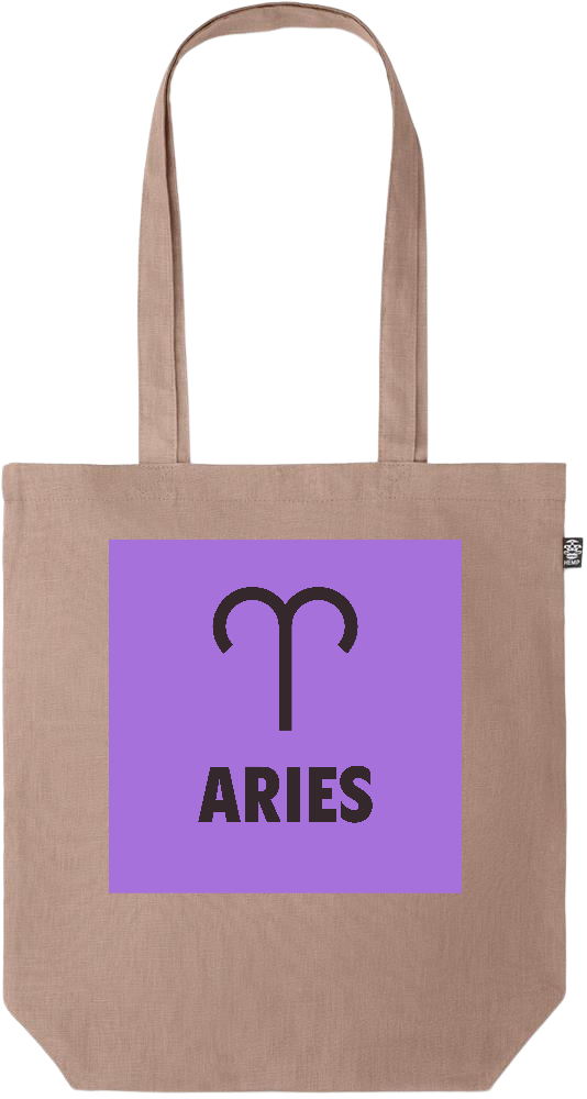 Zodiac Aries Design - Premium colored organic hemp tote bag_BROWN_front