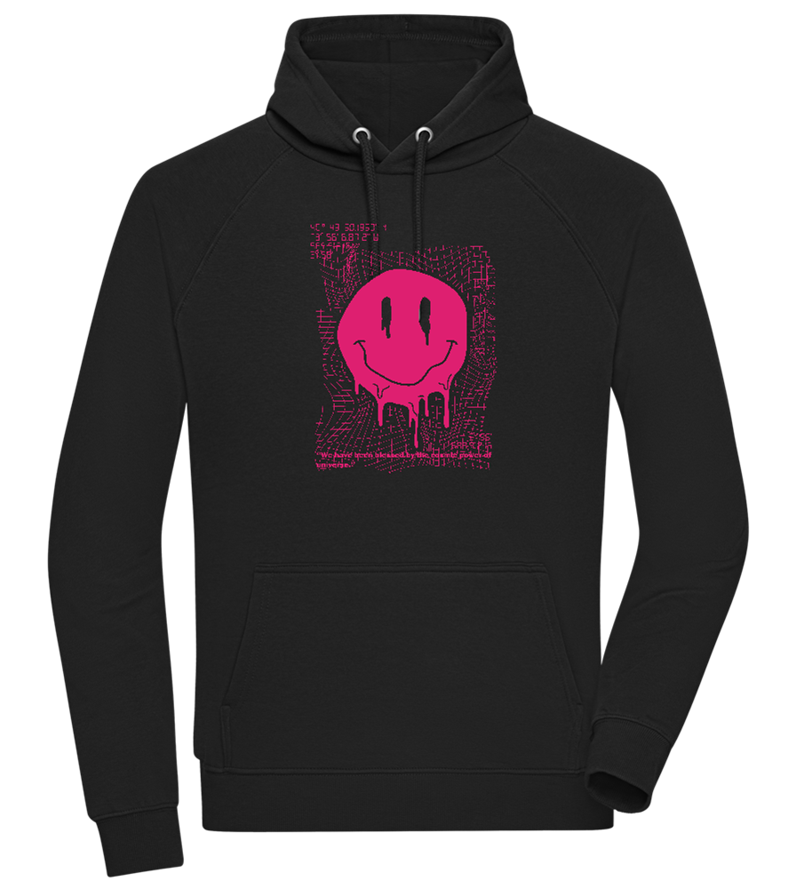 Distorted Pink Smiley Design - Comfort unisex hoodie_BLACK_front