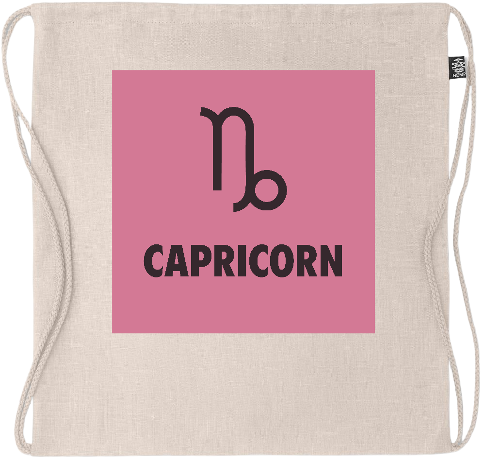 Zodiac Capricorn Design - Premium hemp drawstring bag_BEIGE_front