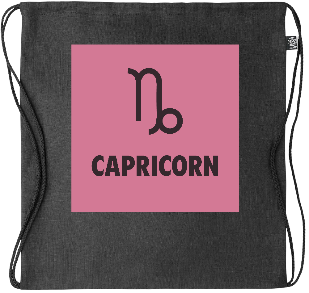 Zodiac Capricorn Design - Premium hemp drawstring bag_BLACK_front