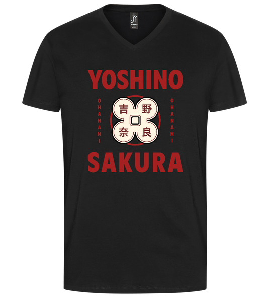 Yoshino Sakura Design - Premium men's v-neck t-shirt_DEEP BLACK_front