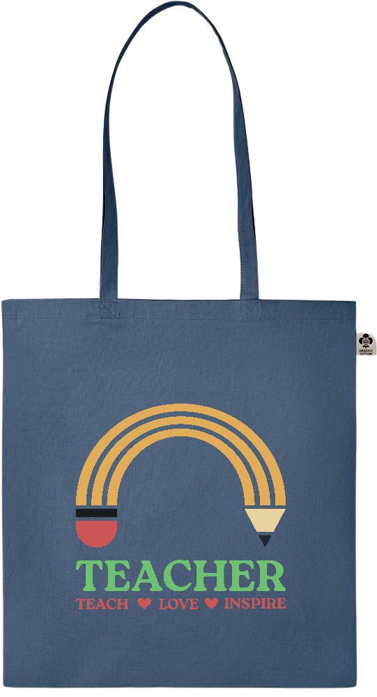 Teacher Pencil Design - Essential colored organic cotton tote bag_BLUE_front