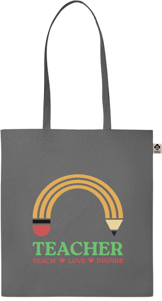 Teacher Pencil Design - Essential colored organic cotton tote bag_STONE GREY_front