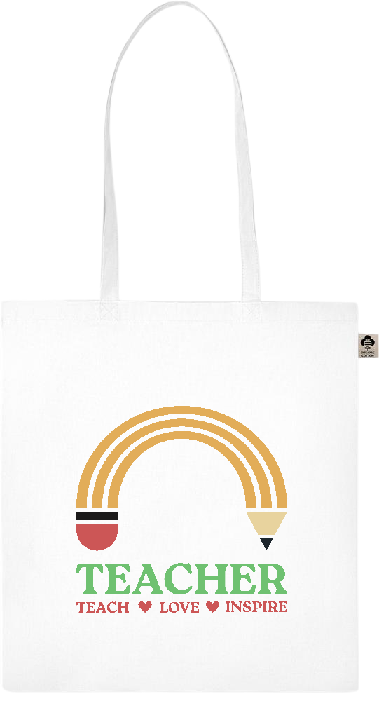 Teacher Pencil Design - Essential colored organic cotton tote bag_WHITE_front