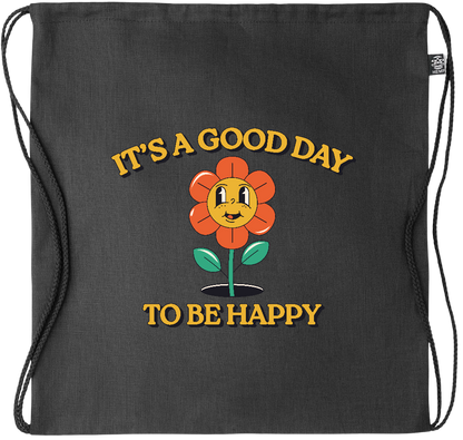 Its a Good Day to be Happy Design - Premium hemp drawstring bag_BLACK_front