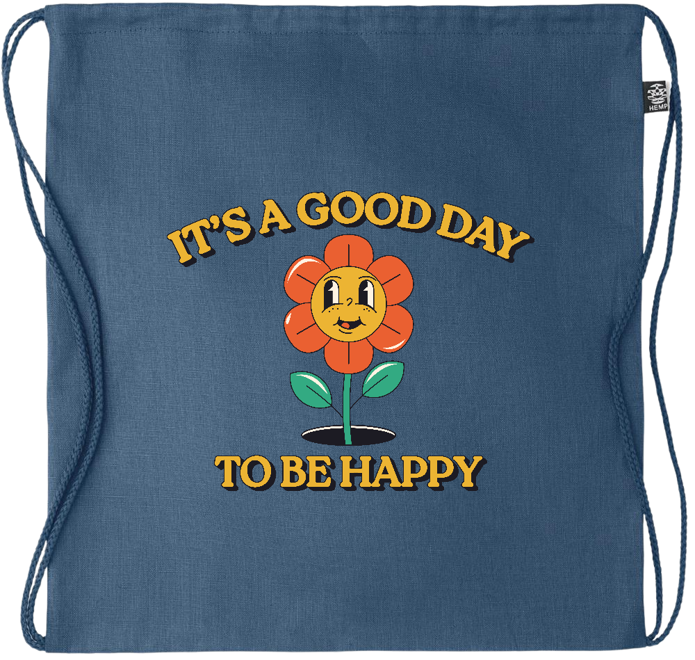 Its a Good Day to be Happy Design - Premium hemp drawstring bag_BLUE_front