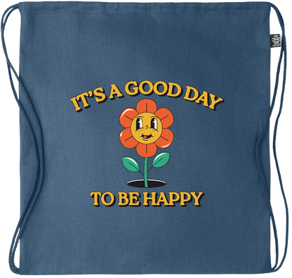 Its a Good Day to be Happy Design - Premium hemp drawstring bag_BLUE_front