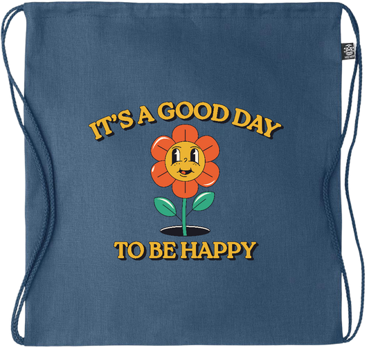 Its a Good Day to be Happy Design - Premium hemp drawstring bag_BLUE_front