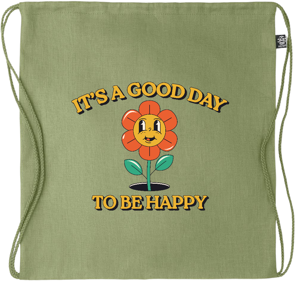 Its a Good Day to be Happy Design - Premium hemp drawstring bag_GREEN_front