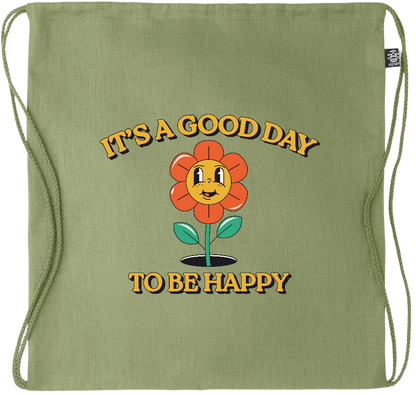 Its a Good Day to be Happy Design - Premium hemp drawstring bag_GREEN_front