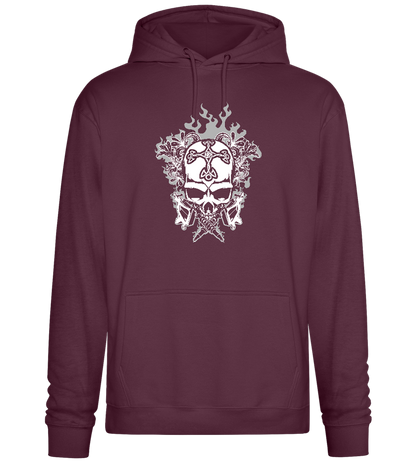 Skull With Flames Design - Premium Essential Unisex Hoodie_BORDEAUX_front