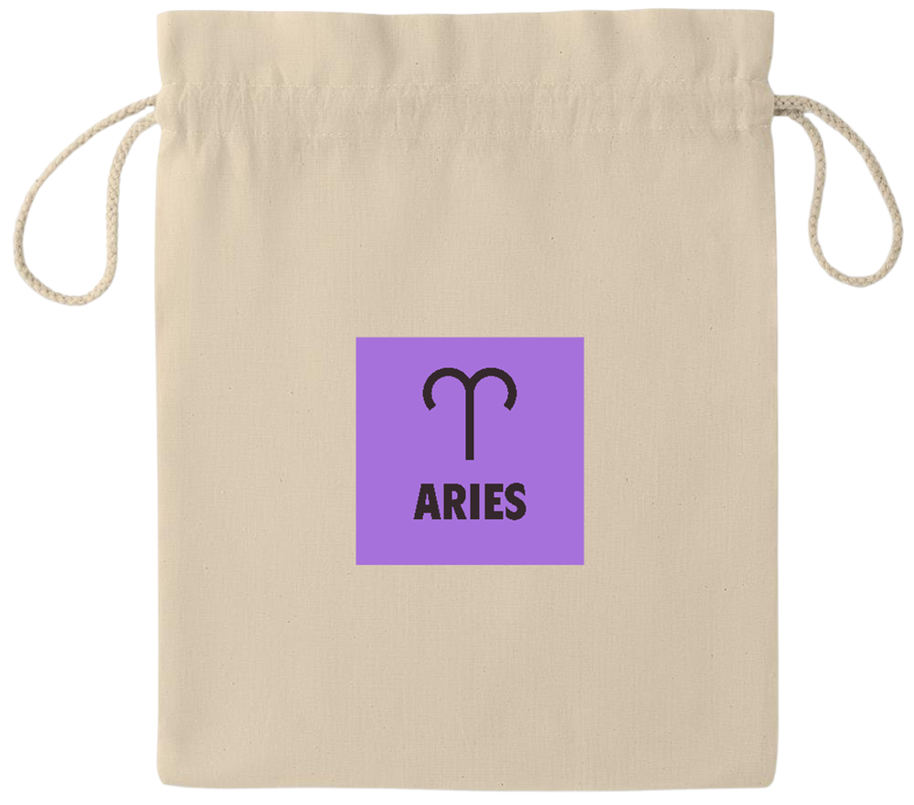 Zodiac Aries Design - Essential medium drawcord gift bag_BEIGE_front