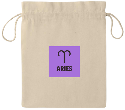 Zodiac Aries Design - Essential medium drawcord gift bag_BEIGE_front