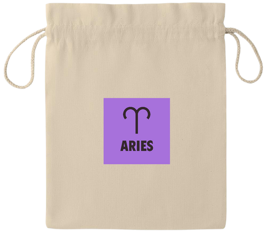 Zodiac Aries Design - Essential medium drawcord gift bag_BEIGE_front