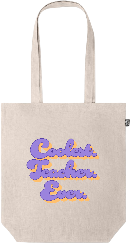 Coolest Teacher Ever Design - Premium colored organic hemp tote bag_BEIGE_front