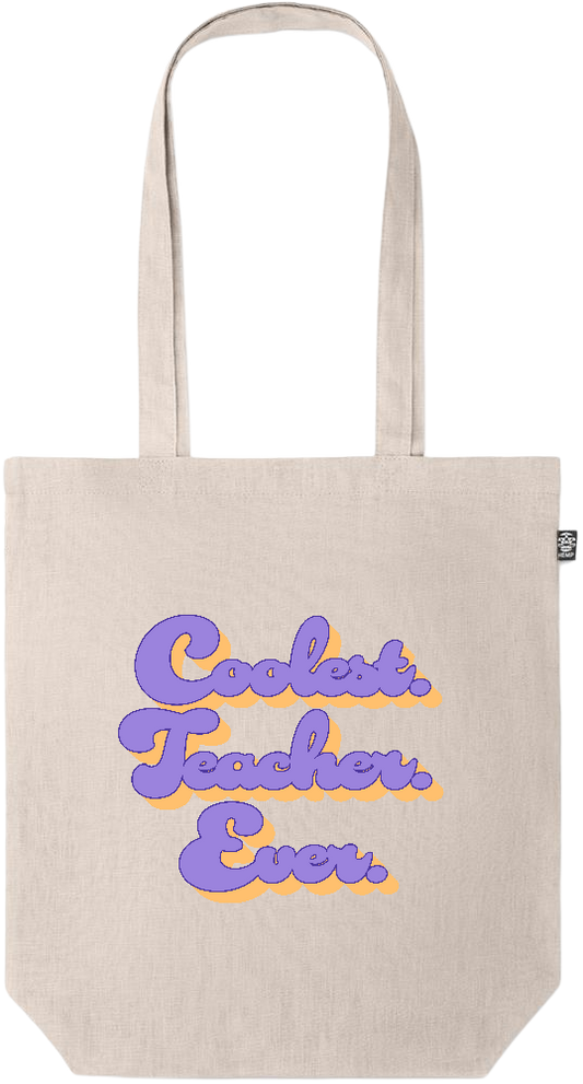 Coolest Teacher Ever Design - Premium colored organic hemp tote bag_BEIGE_front