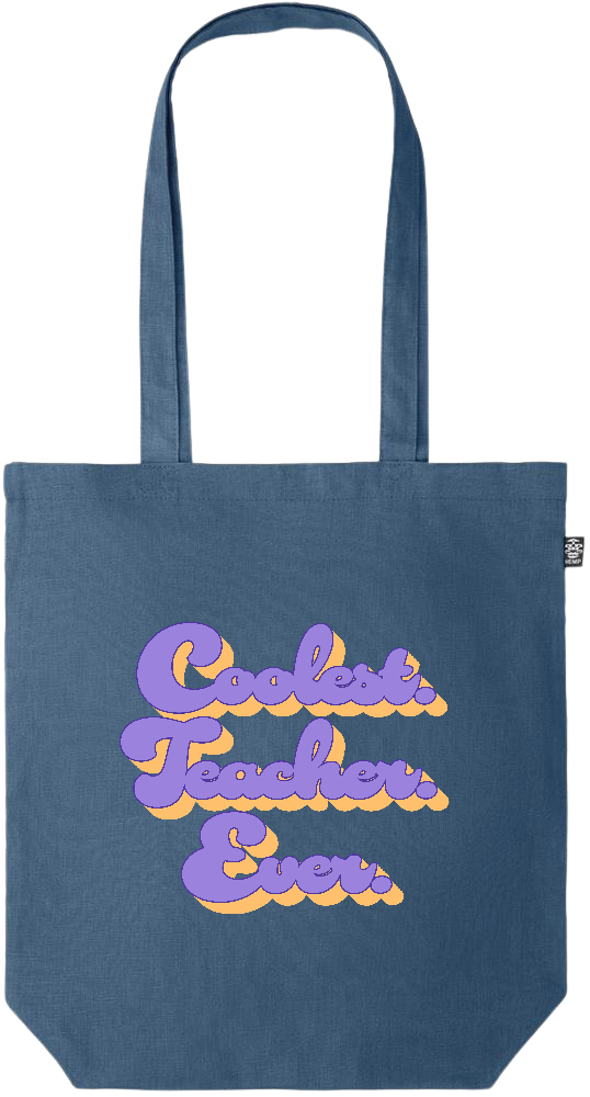 Coolest Teacher Ever Design - Premium colored organic hemp tote bag_BLUE_front