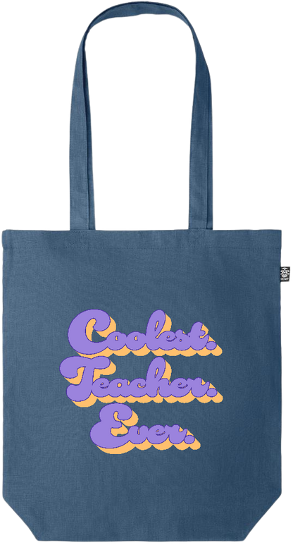 Coolest Teacher Ever Design - Premium colored organic hemp tote bag_BLUE_front